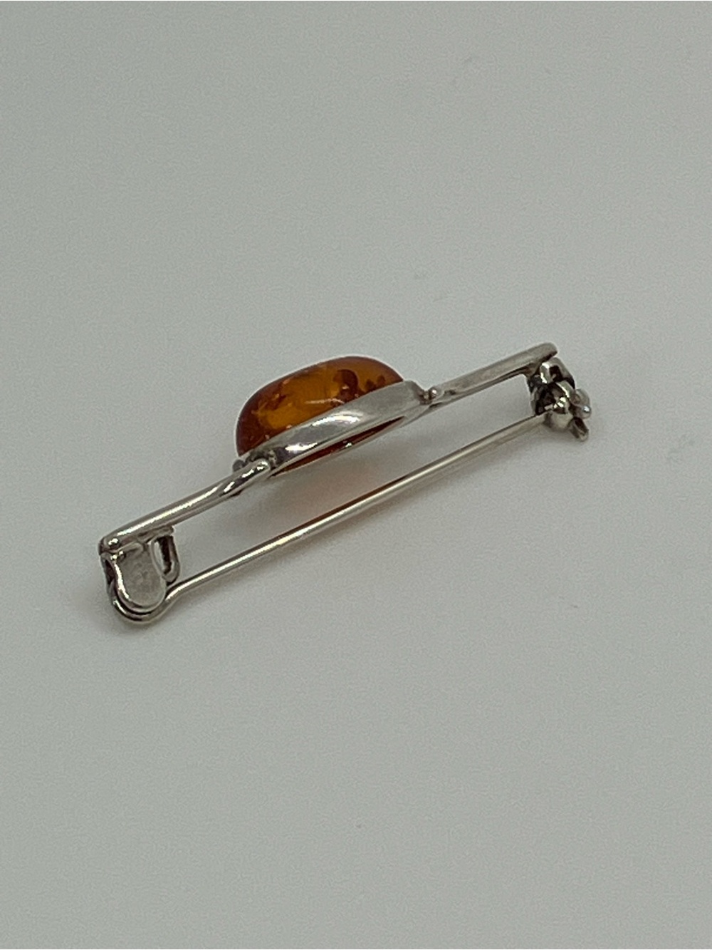 Vtg 925 Sterling Silver Baltic Amber Art Deco Style Bar Brooch Pin - Picture 6 of 11